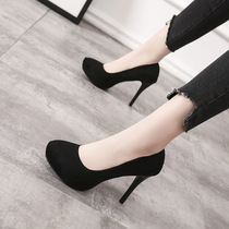 Fine heels high heel single shoes black versatile professional work shoes spring and autumn 10cm fashion sexy waterproof table round head womens shoes