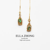 ▲ Ella ~ retro Emerald ear wire ~ bird cage face thin female temperament earrings ear clip earrings ear clip earrings Korean 925 silver
