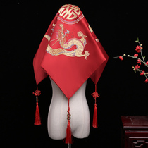 Bride hijab Chinese style beautiful wedding dragon and phoenix embroidery wedding big red cover yarn 2018 new satin vintage