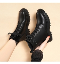 New boots plus velvet waterproof leather womens shoes customized long and short legs high and low feet single invisible increase to make up for high correction