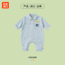  Japanese female newborn baby one-piece autumn pure cotton male baby long-sleeved climbing clothes spring and autumn super cute clothes