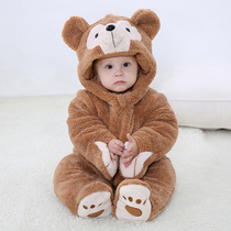  Baby one-piece autumn and winter velvet months thickened warm bear climbing suit cute super cute cotton coat baby cute animal