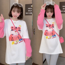 Pregnant woman T-shirt blouses in spring and autumn cute and reduced-age fashion suit outside wearing sweatshirt bottom pants temperament casual two sets