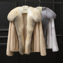 New fox fur collar ferret mink fur fur straw jacket Short-style velvet mink fur coat womens whole mink fashion