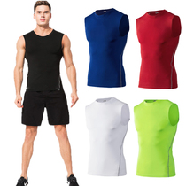 Sports fitness vest waistless T-shirt men slim round neck sweatshirt tight quick-drying gym fitness suit men