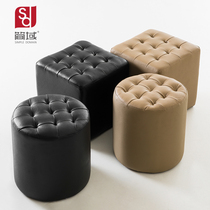 Leather sofa stool Door stool household shoe stool Small round leather pier Living room round stool footstool shoe stool stool