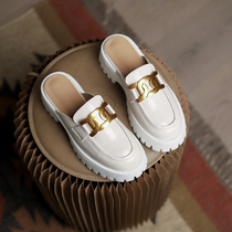 2021 new summer baotou half slippers women wear small leather shoes outside a pedal loafers thick-soled cool slippers