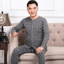 Middle-aged and elderly pure cotton warm underwear mens cardiovert and autumn pants suit for elderly cotton sweaters open up to a cardiovert