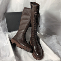 Senyu Haixiang High-heeled Leather Rider Side Zipper High Boots British Wind But Knee Locomotive Strap Thick-soled boots