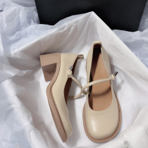 Moriyu Sea Lane 2022 New Genuine Leather High Heel Mary Rare Shoes Art Retro Day Series JK Round Head Casual Single Shoes