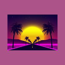 Retro Future Steam Wave Purple Neon Sunset Sunrise Electronic Music California Los Angeles Decoration Painting Poster