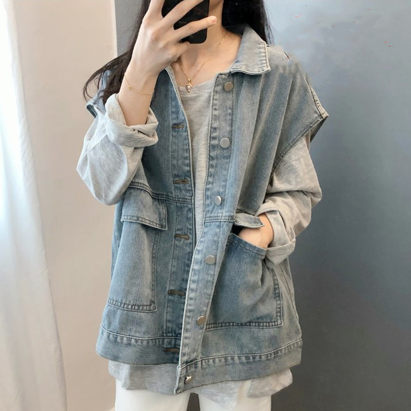 Slightly plump wearing denim vest for women in spring and autumn, oversized, plump sister appears loose and slim, wearing sleeveless camisole overalls