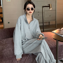 Plus velvet padded leisure sports suit womens spring autumn and winter 2021 new fashion sweater running two-piece tide