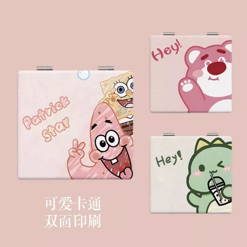 Мультяшное маленькое портативное квадратное двусторонное полиуретановое зеркало, принт