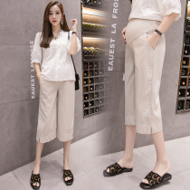 2021 New pregnant woman tide mom summer thin wear seven wide leg pants linen leggings casual thin belly pants