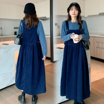 Angel mommy ~ maternity clothes autumn fashion tide mother out bottoming T-shirt shirt top strap dress two-piece set