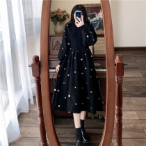Angel mommy ~ maternity dress spring and autumn French vintage V-neck dress sweater knit stitching corduroy dress