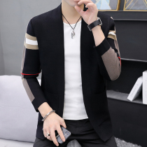 Knitted cardigan mens sweater coat spring and autumn thin casual plaid outside Cardigan fashion autumn coat