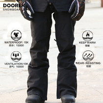New DOOREK ski pants mens and womens single and double board waterproof 15000K plus velvet warm thin knee ski pants