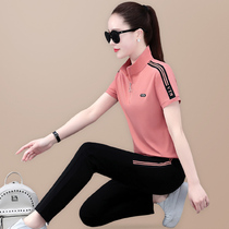 Summer Sports Suit Woman Short Sleeve Long Pants 2022 New Fashion Easy Running Reduced Age Display Slim Casual Two Sets