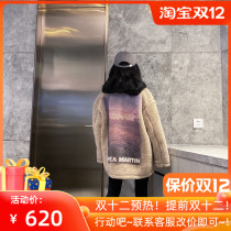 OS Andra am martin sunset Snow Mountain Sea Bright Moon Lamb hair coat for men and women with fur coat