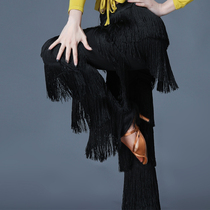 Latin dance skirt tassel pants milk silk practice performance female leg long square group dance adult dance pants children
