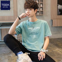 Mint green mens short-sleeved t-shirt 2021 new summer fashion mens fashion brand youth pure cotton half-sleeve summer top clothes