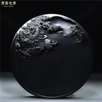 National intangible cultural heritage Chinese inkstone mountain water inkstone precision carving inkstone original stone old pit side by side inkstone gift collection