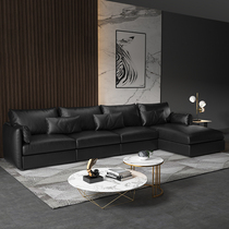 Leather sofa first layer cowhide sofa living room modern simple light luxury black Italian minimalist leather sofa combination