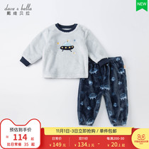 David Bella Childrens Clothing 2021 Winter New Boys Warm Pajamas Children Suede Home Clothing Set