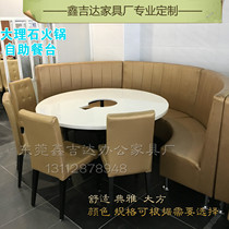 Artificial stone countertop hot pot table combination induction cooker gas stove hot pot restaurant round table multi-person buffet table and chair customization