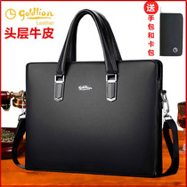 Head Layer Cow Leather Mens Bag Crosswalk Business Bag Handbag Computer Bag Official Bag Genuine Leather Skew Satchel Men Briefcase