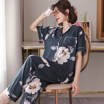 Cotton silk pajamas womens spring and summer cardigan thin artificial cotton home wear Japanese sweet plus size loose cotton poplin suit