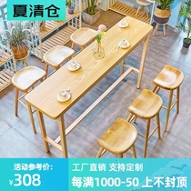 Log color milk tea shop Dessert shop wall bar table Cafe high stool combination bar solid wood high bar table and chair