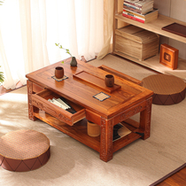 Carved old elm tatami coffee table Bay window table Living room coffee table Balcony small coffee table floor Kang table