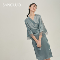 Silk nightgown Lazy sexy robe SANGLUO Sangluo Mulberry silk lace elegant bridal wedding morning gown