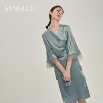 Silk nightgown lazy sexy robe SANGLUO mulberry silk lace elegant bridal wedding morning robe