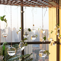 Transparent glass bottle hydroponic vase plant hanging kindergarten home hanging decoration creative aerial hanging bottle
