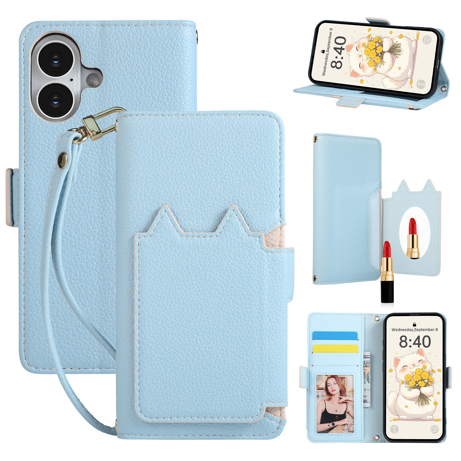 Cat Head Leather Flip Phone Case