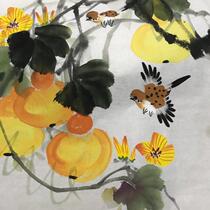 Gourd bird Fulu hand-painted freehand calligraphy and painting Sketch flower and bird painting Chinese painting Feng Shui Xuan living room office decoration painting