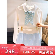 Korean FL golf clothing ladies fashion silk scarf long sleeve T-shirt polo shirt Joker bow top set