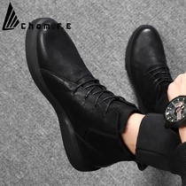 Martin Boots Mens High Gang Gongwear Boots British Wind Leather Autumn and Winter Plus Cotton Shoes Casual Short Boots Sports Leather Shoes trendy shoes