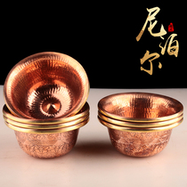  Water supply cup Nepal pure copper Buddha front water supply bowl Household Tantric flat feet water purification holy water cup caliber 10cm set