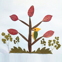 True leaf specimen paste painting woodpecker kindergarten children DIY making dry leaves handmade material package