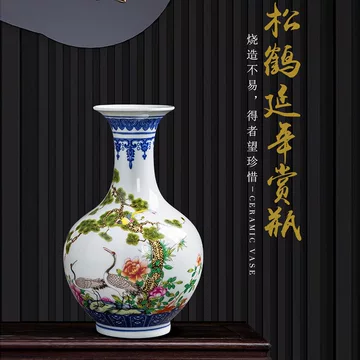 景德镇花瓶陶瓷毛绘荷花青花新中式-景德镇花瓶陶瓷毛绘荷花青花新中式