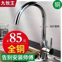 Jiumuwang all copper kitchen faucet household 304 stainless steel dish washing basin faucet hot and cold sink bowl pool single cold