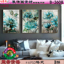 Hand painted European retro country pastoral abstract blue flower decorative painting material HD gallery painting core picture