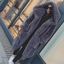 2021 autumn and winter New Gigi same imitation Rex rabbit hair thick long hooded wool coat fur coat fur coat women