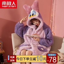 South Pole Winter Coral Suede Sleeping Robe Bathrobe Woman Autumn winter cute long style Flannel Sleeping Dress Thickening Pyjamas Spring Autumn