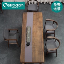 Tea room office reception leisure large tea table 2 meters solid wood large board tea table high-end atmospheric tea drinking table and chair combination